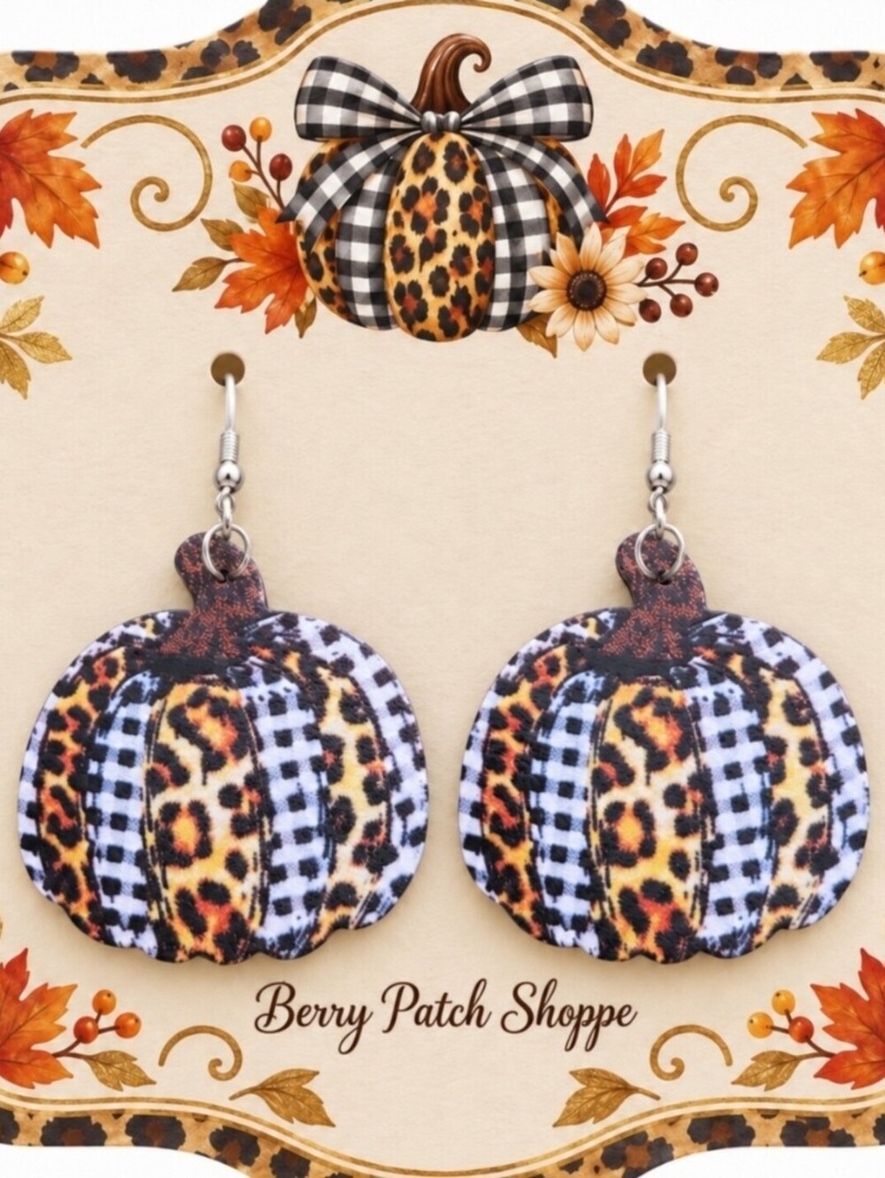 Fall Patchwork Pumpkin Fake Leather Earrings